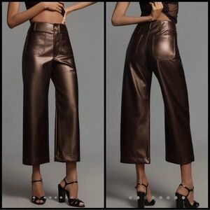 Anthropologie Maeve The Colette Cropped Wide Leg Pants Faux Leather